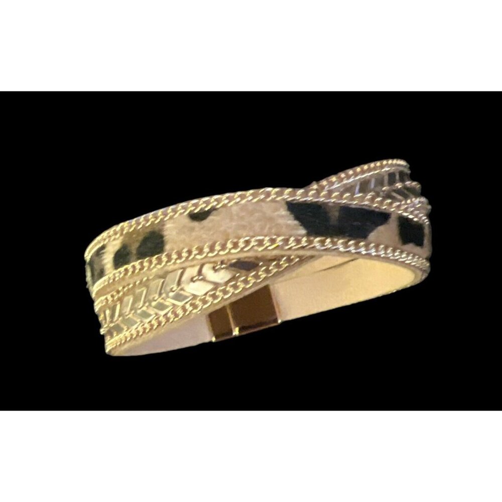 Animal Print Light Brown & Gold Magnetic Bracelet